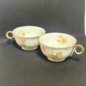Set Of 2 Haviland Limoges Autumn Leaf Cups Christmas Edition
